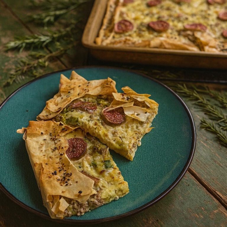 Yufka mit Lauch, Feigen, Brie & Hackfleisch